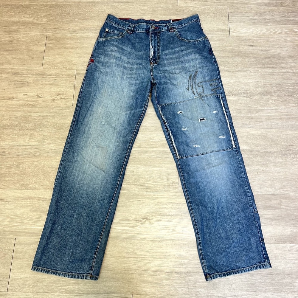 Vintage Phat Farm Jeans Mens 34X33 Baggy Y2K Hip Hop Streetwear Embroider Patch